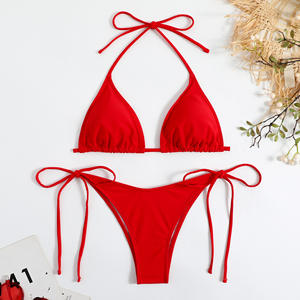 Pakaian renang cetak bunga Biquini pakaian mandi wanita Bikini String pantai seksi baju renang Bikini Set Bikini warna Solid - Product Image 2