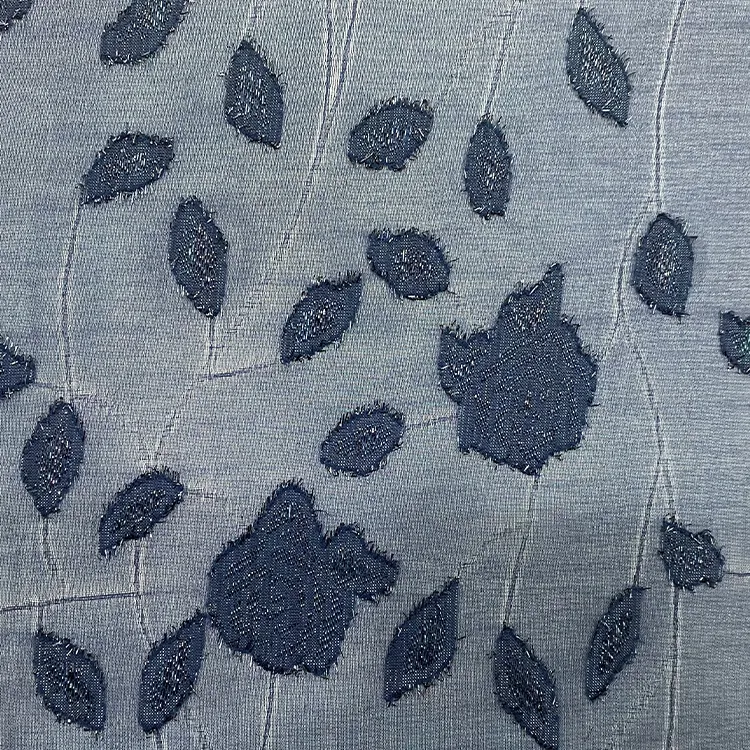 Panen tenunan ringan 100% polyester métallique motif de coupe floral kain pour gaun dan kemeja