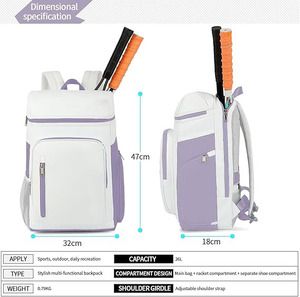 Free Sample Water Resistant Quilted Tennis Sling Crossbody <b>Backpack</b> Tennis Racket Bags Suitable For Pickleball Tennis Badminton - Product Image 4