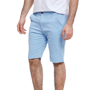 Shorts Bermuda Homme Bleu Clair Taille Moyenne en Coton Oxford Décontracté avec Poches Fermeture Boutonnée Couleur Unie Tissu Tissé - Product Image 1