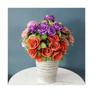 Fully Stocked Artificial Wedding Rose Bouquet Silk 10 Heads Rose Bridal Bouquet White Rose for Wedding Party Decoration