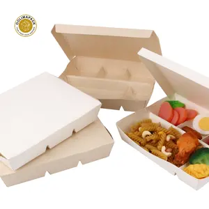 Disposable Paper Lunch Box Disposable Take Away Folded 5 Compartment Paper Bento Meal Lunch Box For Fast Food Packaging