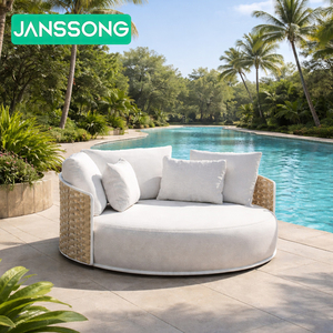 Chaises longues métalliques d'extérieur, mobilier de patio, lit de plage, lit de repos, lit de jour d'extérieur, mobilier de jardin, lit de soleil en rotin, mobilier de piscine - Product Image 2