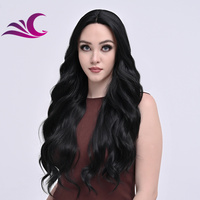 Perruque en fibre Futura de couleur naturelle noire résistant à la chaleur délié naturel pré-plumé perruque avant en dentelle synthétique pour les femmes
