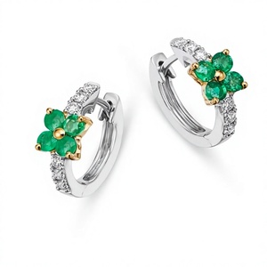 Aros con Forma de Flor, Chapados en Oro de 18K y 14K, con Esmeralda y Diamantes Redondos con Engaste de Garra, para Uso Diario, de Lujo para Mujer - Product Image 2