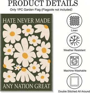 Drapeau de jardin/porche « La haine n'a jamais rendu aucune nation grande » – Cadeau amusant, patriotique, anti-raciste et féministe pour femmes, décoration extérieure pour pelouse et véranda - Product Image 3