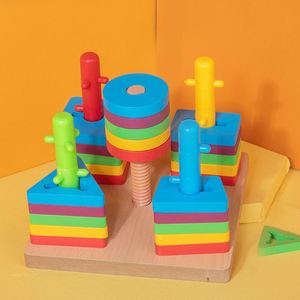 Fine Motor Skill Develop Rainbow Wooden Color <b>Shape</b> Sorter Stacking Kids Montessori Toys - Product Image 3