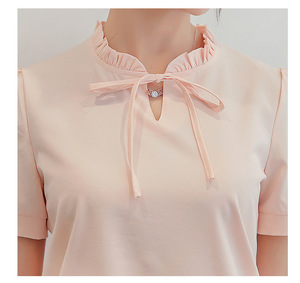 Kemeja Sifon Pita Merah Muda Blus Wanita Serbaguna Lengan Panjang Kaus Kebesaran Pakaian Atasan Crop Korea Fashion Wanita - Product Image 4