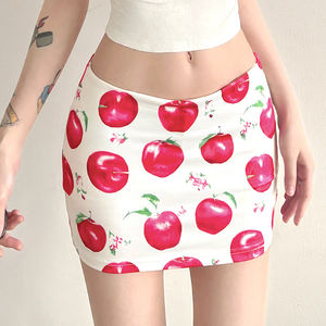 Wholesale Women Y2K <b>Sweet</b> Cute Apple Print Bodycon Mini Skirt High Waist Slim Fit Sexy Pencil Skirt - Product Image 4