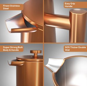 Rose Gold Electroplating Double Wall Stainless Steel Eco-friendly Portable Travel <b>Coffee</b> French Press with Lid Transparent - Product Image 4