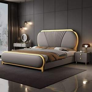 เตียงคิงไซส์แบบพับได้โครงเตียงขนาดควีนไซส์พร้อมลิ้นชักชุดที่นอนดีไซน์หนังคุณภาพสูงเตียงหนังคิงไซส์ - Product Image 3