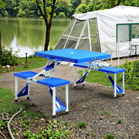 Table de repas pliante d'extérieur 4 places en PP, légère, facile à transporter, de haute qualité, au design européen, idéale pour les cours et les parcs