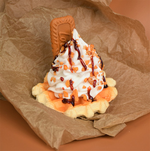 Nhân Tạo Pháp Waffle Mô Phỏng Giả Bỉ Bánh Quế Ăn Sáng Cafe Mô Hình Món Tráng Miệng Kem Hiển Thị, Tự Làm Sô Cô La Đạo Cụ Cửa Sổ - Product Image 6