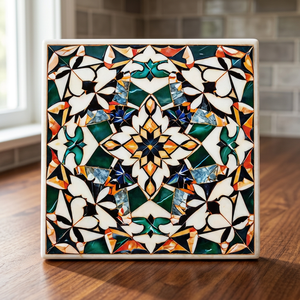 Mosaïque géométrique en marbre écologique traditionnelle, motif pierre fait main, durable, résistante au congélateur, pour table de luxe et intérieur. - Product Image 3