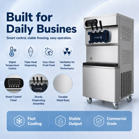 Nouvelle machine à crème glacée molle commerciale, capacité élevée 36-38L/H, 3 saveurs, cuve en acier inoxydable 304, contrôle numérique LCD