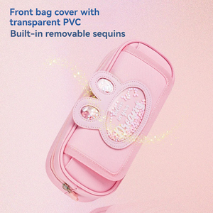 Trousse à crayons transparente rose Deli BC223 avec <span class=keywords><strong>film</strong></span> flash, grande capacité, sac de papeterie multifonction pour filles, lot de 192 pièces par carton, meilleur prix - Product Image 4