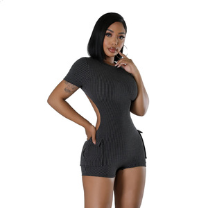 Cutenova c608rp02 Bodycon gân co giãn một mảnh Romper mặc giản dị của phụ nữ jumpsuits mỏng đa túi Rompers backless - Product Image 4