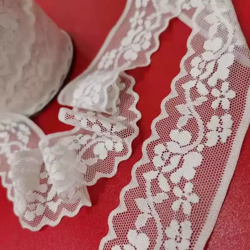 Zj7608 High Quality Width 3.8 Cm Width White Stretch Elastic Lace Trim Flower Spandex Fabric for Lingerie