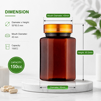 Bouteille d'emballage pour suppléments vitaminiques 150cc, conteneur vide pour pilules et gélules en PET imprimé sur mesure, fournisseur