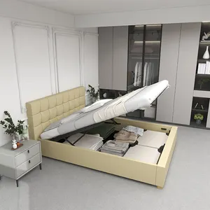 Kainice pabrikan tempat tidur kulit imitasi bingkai tempat tidur dapat disesuaikan dasar tempat tidur cama king bingkai tempat tidur modern queen mengangkat dengan penyimpanan