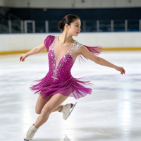 Robe de patinage artistique sans manches à franges et pompons fuchsia, costume scintillant en strass pour compétition et spectacle adultes et enfants