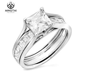 Huitan — bague de fiançailles diamant Zircon 14k, luxe, princesse, ensemble de bagues pour mariage, en or véritable - Product Image 3