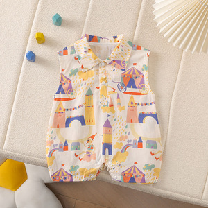 Tutina Estiva per Neonati 100% Cotone, Senza Maniche, Stile Castello, Abbigliamento per Neonati di Classe A - Product Image 1