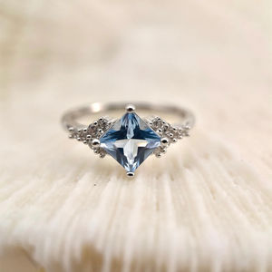 Anel de compromisso de noivado aquamarino, anel de prata anel de declaração - Product Image 1