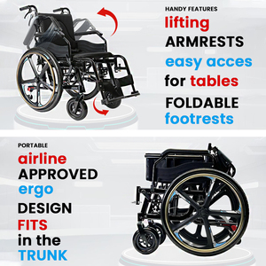 Silla de Ruedas Manual Ligera de Aluminio KSM-201P, Diseño Desmontable, Moderna, Nueva, Popular para Clínicas y Estacionamientos, Venta al Por Mayor - Product Image 3