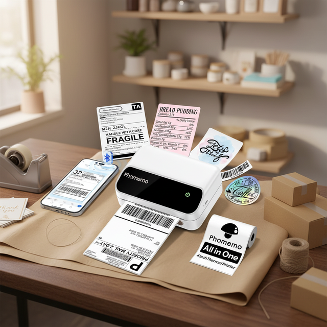 Phomemo M420 Portable 4x6 Thermal Label Printer, Wireless Shipping Machine for Shopify eBay UPS, Inkless Maker