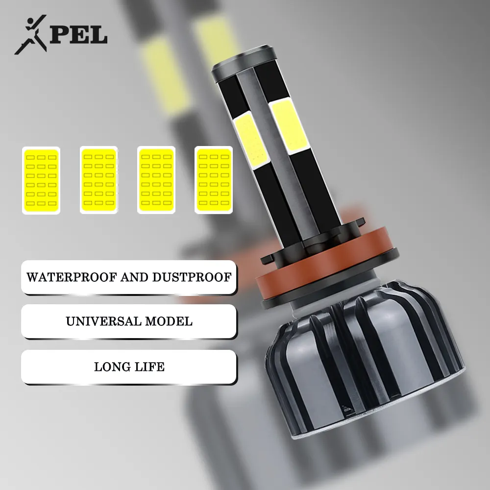 Pel farol de led automotivo super brilhante, 4 lados, h11, h7, 9005, 9006, h4, led, farol de carro