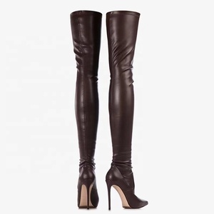 Botas Altas hasta el Muslo para Mujer, Talla 44, Ajuste Ancho, Punta Puntiaguda, de Cuero Mate, Botines Largos por Encima de la Rodilla - Product Image 5