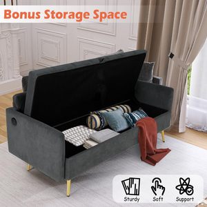 Sofá Divano de terciopelo Loveseat con almacenamiento Love Seat, sofás <span class=keywords><strong>para</strong></span> dormitorio, sala de estar, oficina, dormitorio, puertos de carga USB - Product Image 4