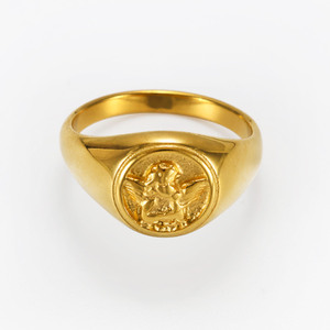 Anelli in Acciaio Inossidabile Placcato Oro 18k Impermeabili, Anello Chunky Impilabile per Donna e Uomo, Anello Cherubino Angelo Custode - Product Image 1