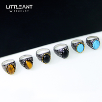 Nouveau Hip Pop Homme Bijoux En Acier Inoxydable Argent Couleur Hommes Anneau Vintage Grand Quartz Pierre Turquoise Anneaux Pour Hommes