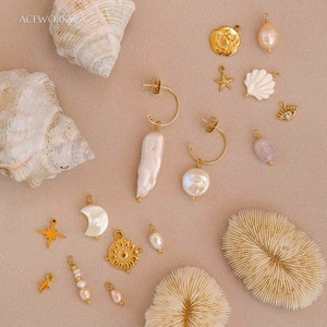 Mezcla de abalorios de concha y perlas de agua dulce | Colgantes de acero inoxidable de oro PVD de 18 quilates para hacer joyas DIY | Impermeable e hipoalergénico - Product Image 2