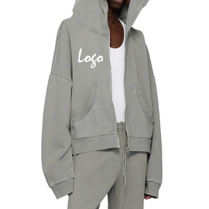 High Street Loose Casual Retro <b>Full</b> <b>Zip</b> <b>up</b> <b>Hoodie</b> Custom <b>Over</b> <b>Face</b> Fleece Heavy Weight Cotton Washed Vintage Zipper <b>Hoodie</b> - Product Image 5