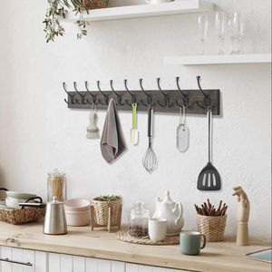 Porte-manteau mural avec 10 crochets décoratifs, 34'' de long, couleur <span class=keywords><strong>bois</strong></span> vieilli, tringle rustique pour entrée - Product Image 4