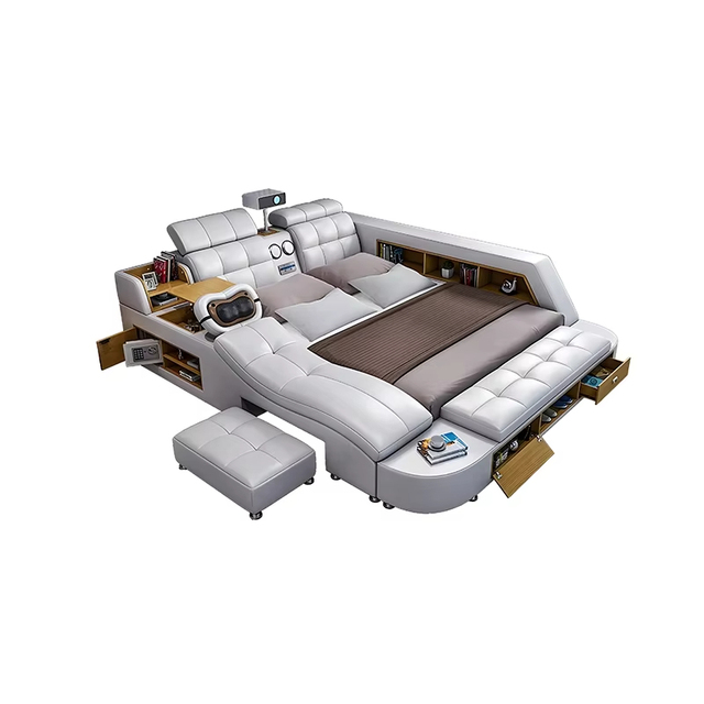 Italy Latest Design Bedroom Furniture Multi Function Smart Bed Cabinet Combination with Projector