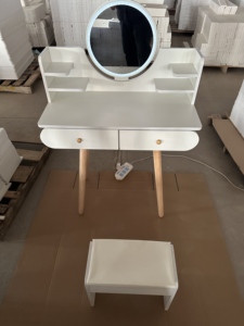 Table de toilette moderne en bois MDF blanc simple à assembler, équipée <span class=keywords><strong>d</strong></span>'un <span class=keywords><strong>miroir</strong></span> LED et de rangement, ensemble de meubles de chambre à coucher - Product Image 2