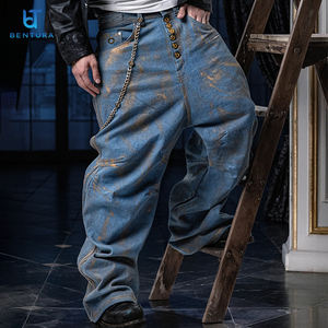 بنطلون جينز رجالي فضفاض عالي الجودة من BENTURA بتصميم شخصي مخصص وغسيل باهت - Product Image 1