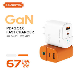 Chargeur rapide USB C PD 67W à double port US/UE avec lumière LED, matériau GaN, QC3.0, pour téléphones Android - Product Image 1