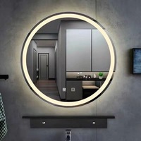 Cermin Backlit LED Hotel kamar mandi melingkar, layar sentuh tanpa bingkai pintar lampu redup desain Modern bercahaya