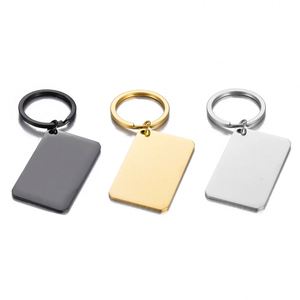 30*50mm <b>Custom</b> Rectangle Keychain Personalized Mirror Polished Metal Stainless Steel Blank Tag for DIY Logo Accessories Key Ring - Product Image 1