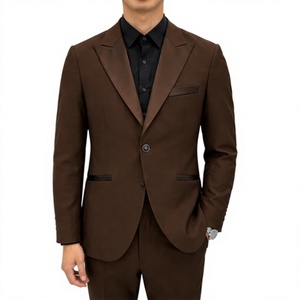 Costume de smoking marron confortable en polyester pour homme, simple boutonnage, revers cranté, style britannique, idéal pour mariage, soirée, bal de promo, banquet - Product Image 5