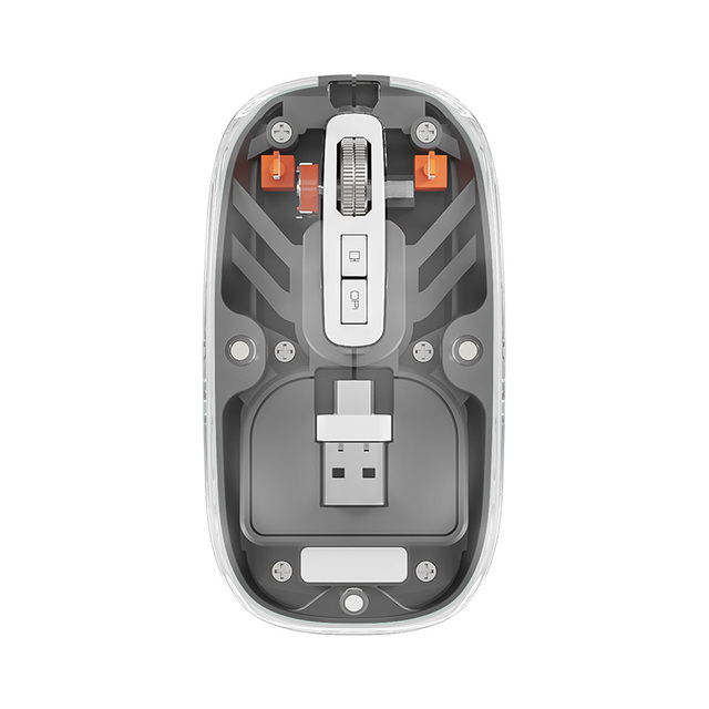 MS-039 Wireless Mouse Dual-Mode Rechargeable 800/1000/1200/1600 DPI Magnetic Transparent Mouse for Office Home PC Laptop Tablet