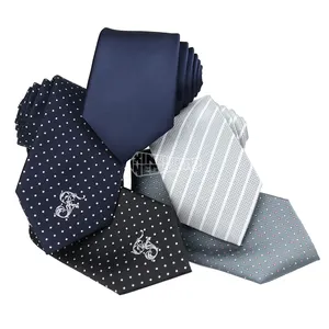 Halsbänder individueller Polyester schwarz weiß Polka-Punkt Seide einfarbig formelle Krawatte grau blau gestreift Herrenbänder