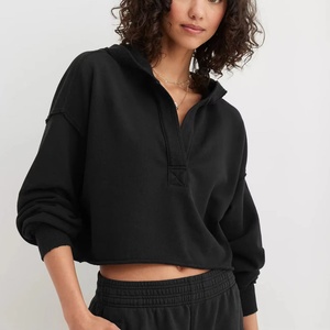 Sweat-shirt vintage à manches longues en molleton français de haute qualité pour femmes, à capuche, à ouverture profonde, avec surpiqûres inversées - Product Image 5