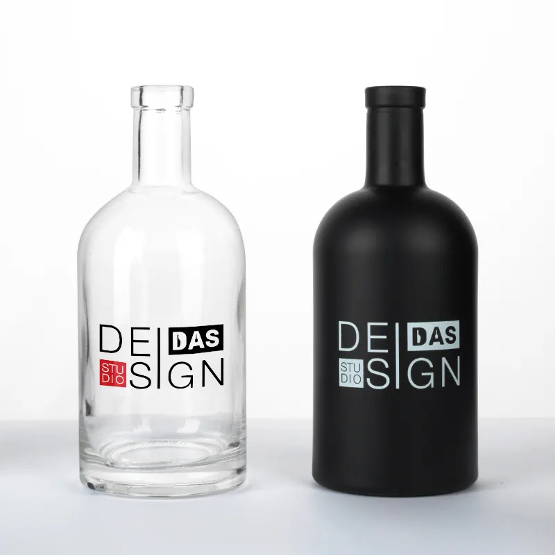 Bartop Clear Matte Black Glas Schnaps flasche 700ml 750ml Nordic Gin Whisky Vodka Spirit Flasche für Liquor Rum