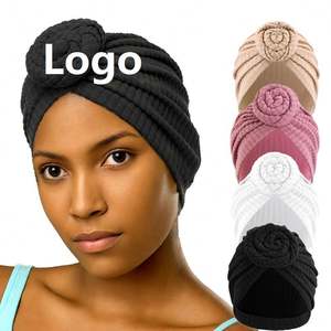 Turbante anudado con logotipo personalizado al por mayor, pañuelo para la cabeza de mujer, turbantes transpirables suaves de algodón - Product Image 1
